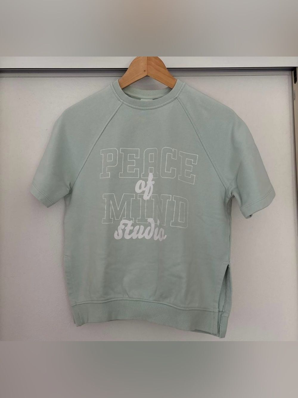 H&M XXL Mint Green White PEACE of MIND STUDIO Crew Short Sleeve Sweatshirt